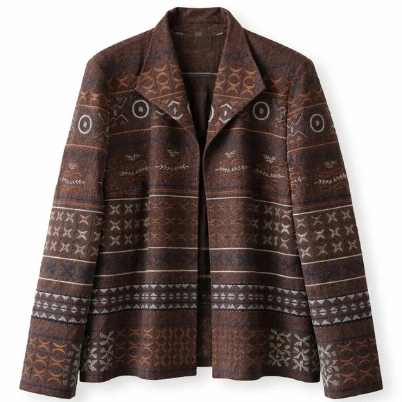 Coldwater Creek Brown Embroidered Southwestern Open-Front Jacket | Women’s - Picture 1 of 10